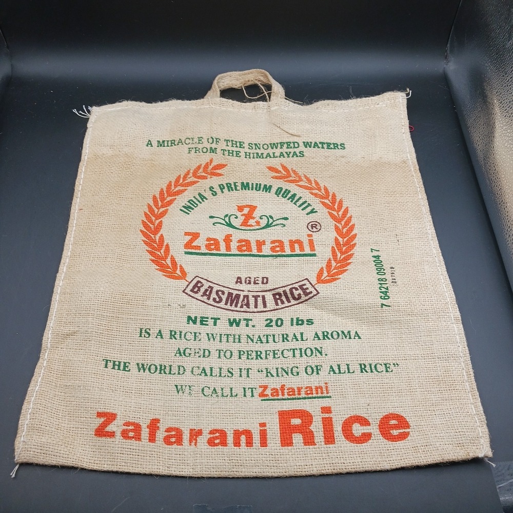 Zafarani Rice Burlap Bag Zipper Handle Reusable Hippie Tote No Rice 18" x 16"
